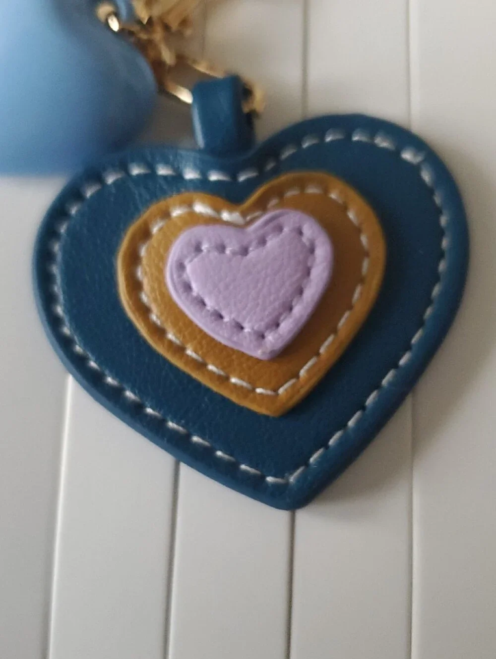 Lane Bryant Blue, Lavender & Brown Layered Heart Keychain Charm